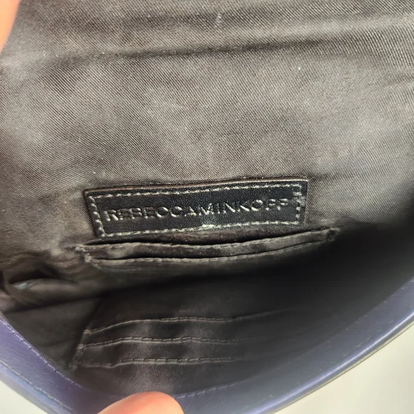 REBECCA MINKOFF Mini Love Chevron Quilted Crossbody Bag Blue Leather Purse - Picture 3 of 13